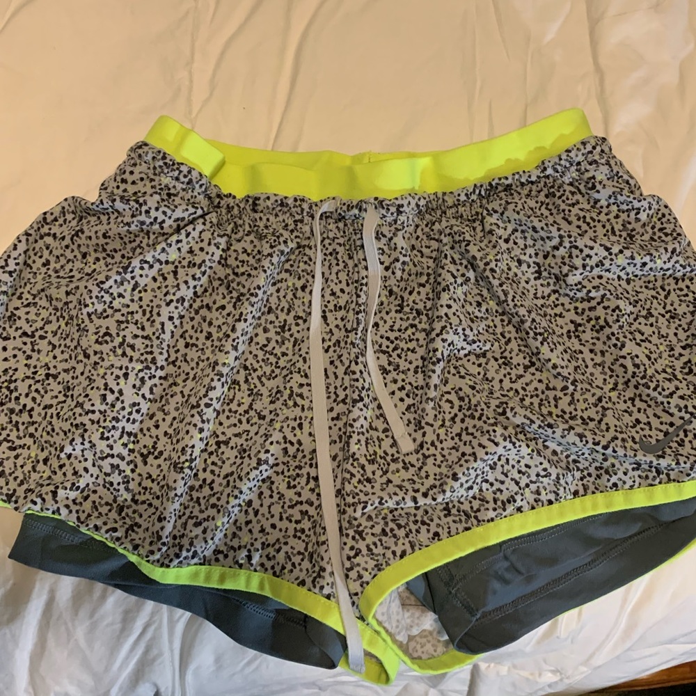 Nike Neon & Gray Cheetah Print Running Shorts